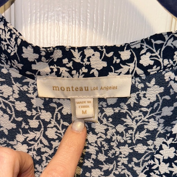 Monteau Navy and White Peplum Blouse - Picture 4 of 5